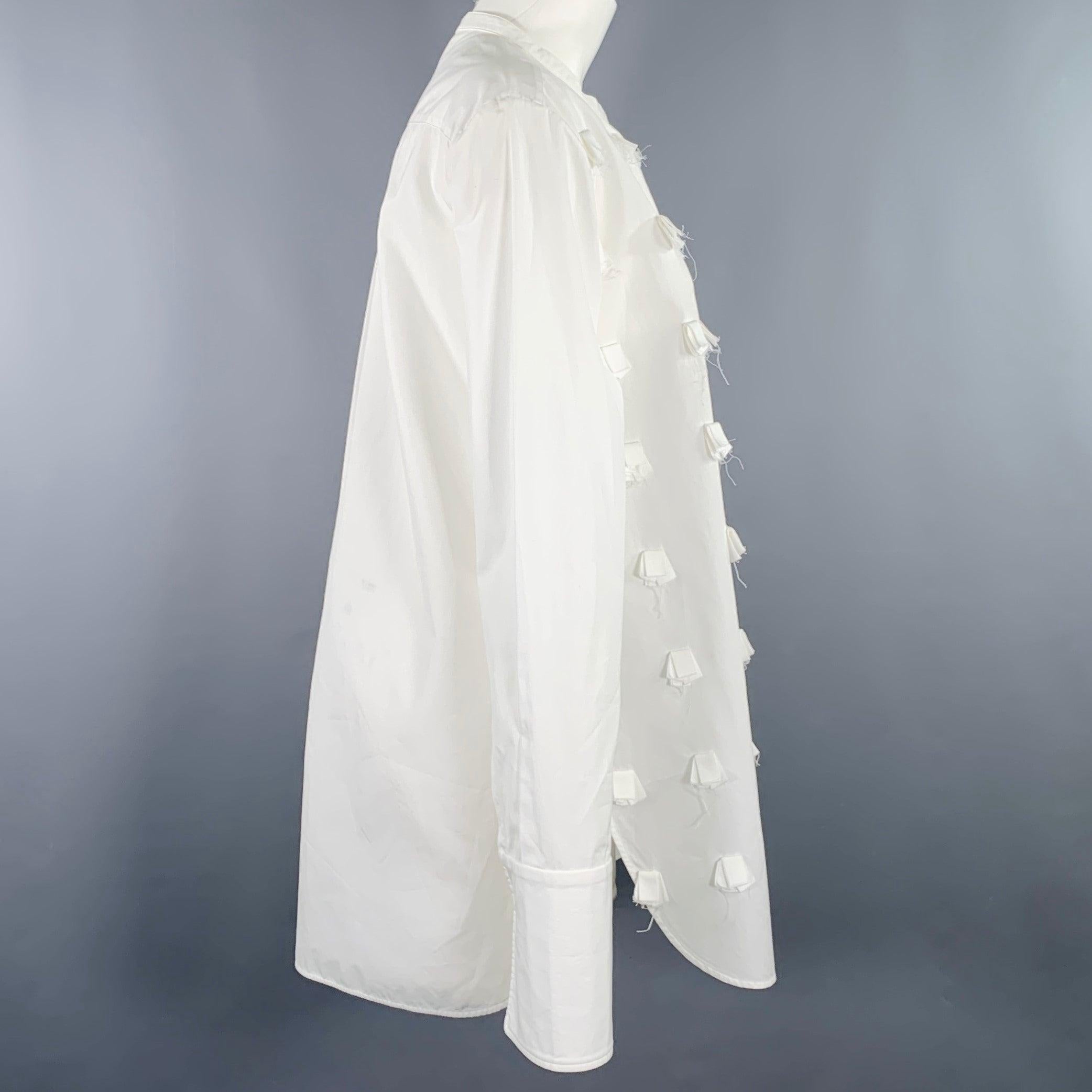 Gray PORTS 1961 Size M White Cotton Applique Nehru Collar Shirt For Sale