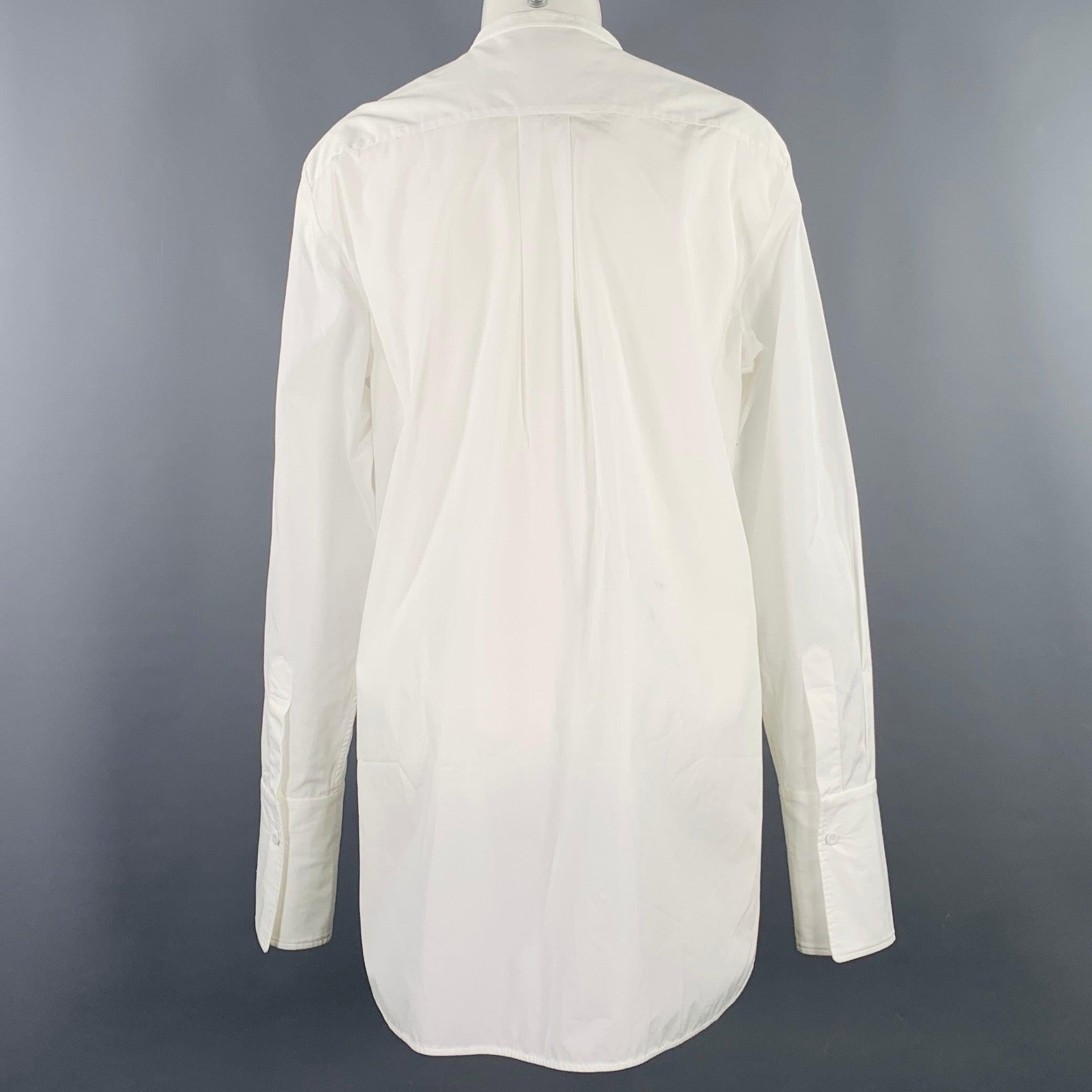 PORTS 1961 Size M White Cotton Applique Nehru Collar Shirt In Good Condition For Sale In San Francisco, CA
