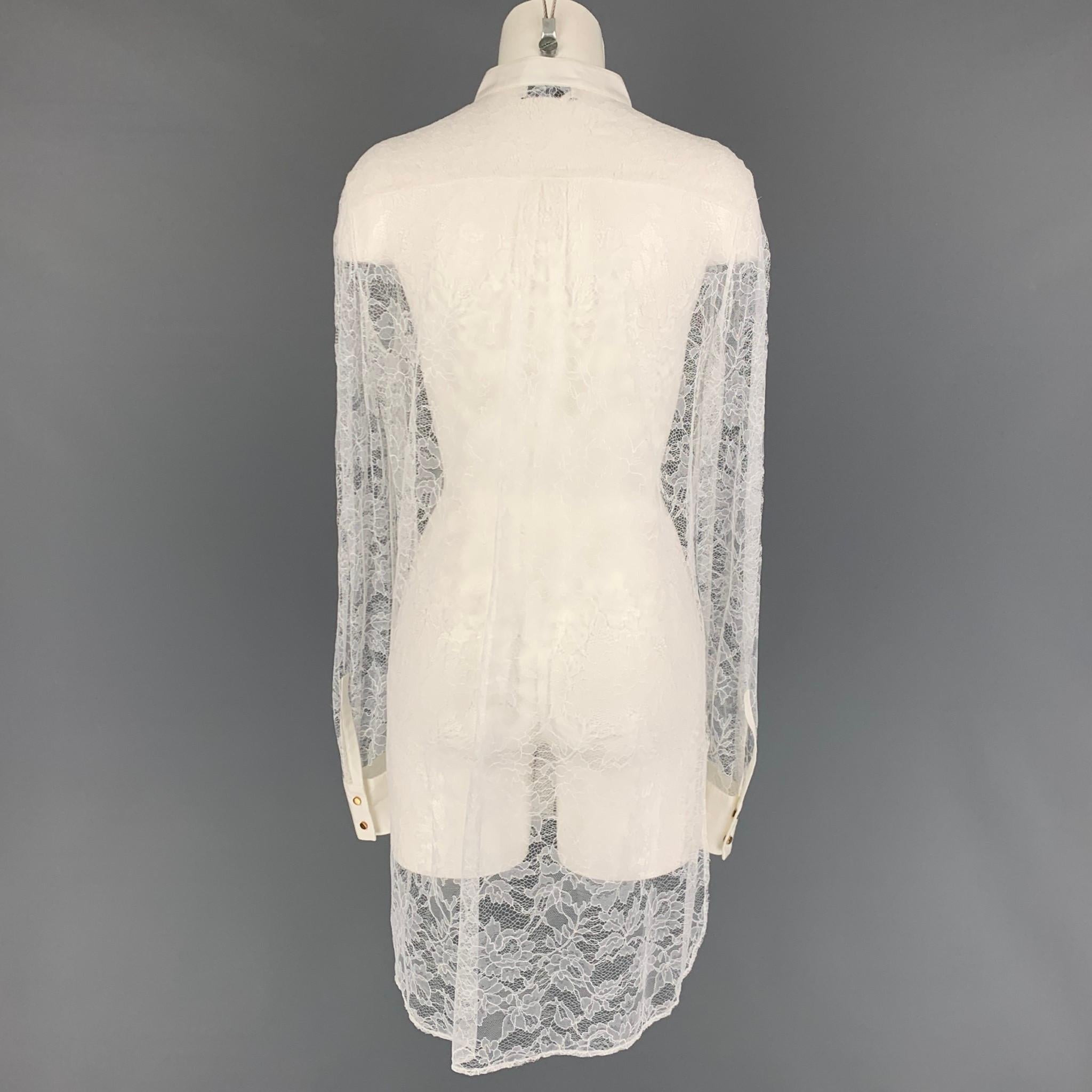 PORTS 1961 Size M White Viscose Blend Lace Tunic Shirt In Good Condition In San Francisco, CA