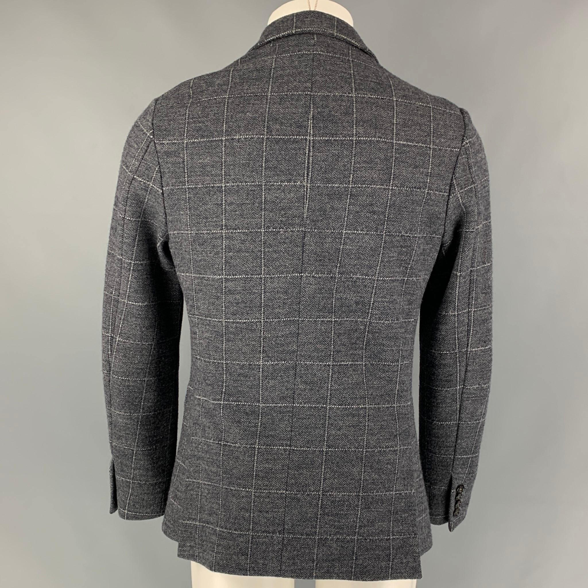 Gray PORTS 1961 Size S Grey & Cream Window Pane Wool Blend Double Breasted Jacket