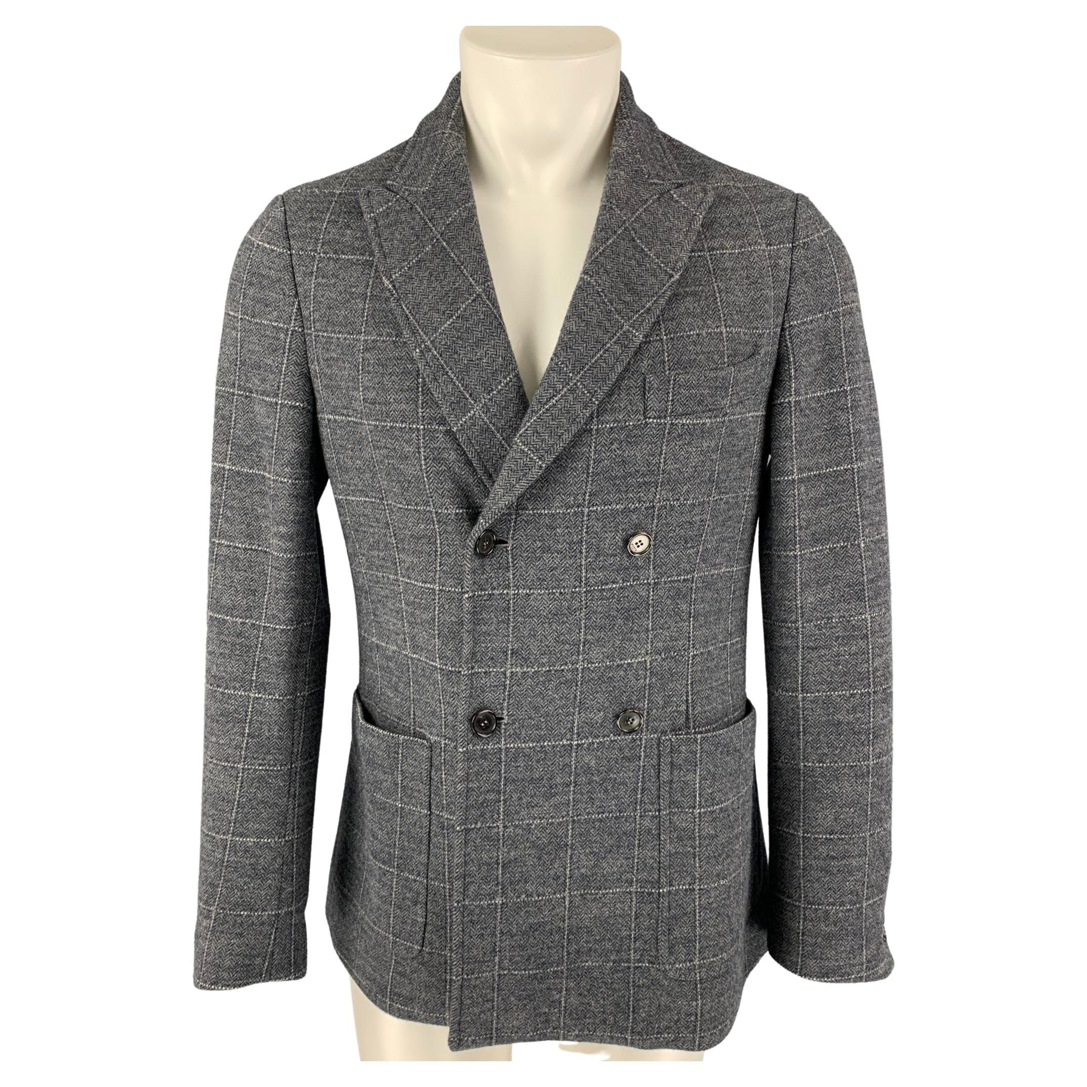 PORTS 1961 Size S Grey and Cream Window Pane Wool Blend Double Breasted ...
