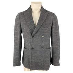 PORTS - Veste croisée en laine mélangée grise et crème à carreaux de fenêtre, taille S, 1961