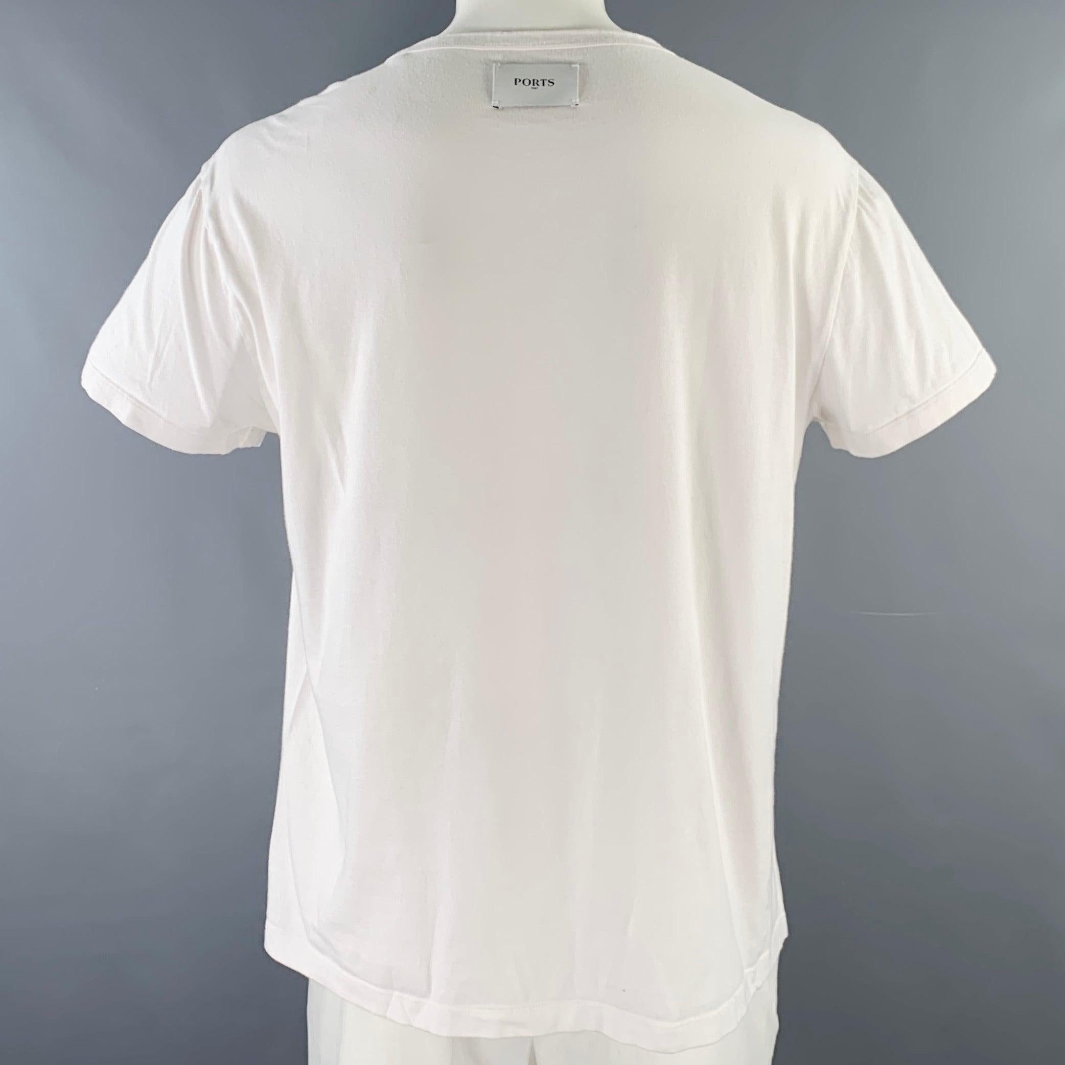 PORTS 1961 Size XL White Black Red Heart Print Cotton Crew Neck T-shirt In Good Condition In San Francisco, CA