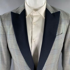 PORTS 1961Size 40 Grey Navy Plaid Wool Peak Lapel Sport Coat