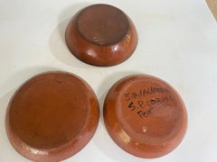Portugal Faience Plates Hand Painted 20th Century Yellow Brown Colors Set of 3