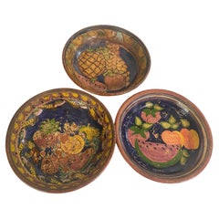 Vintage Portugal Faience Plates Hand Painted 20th Century Yellow Brown Colors Set of 3