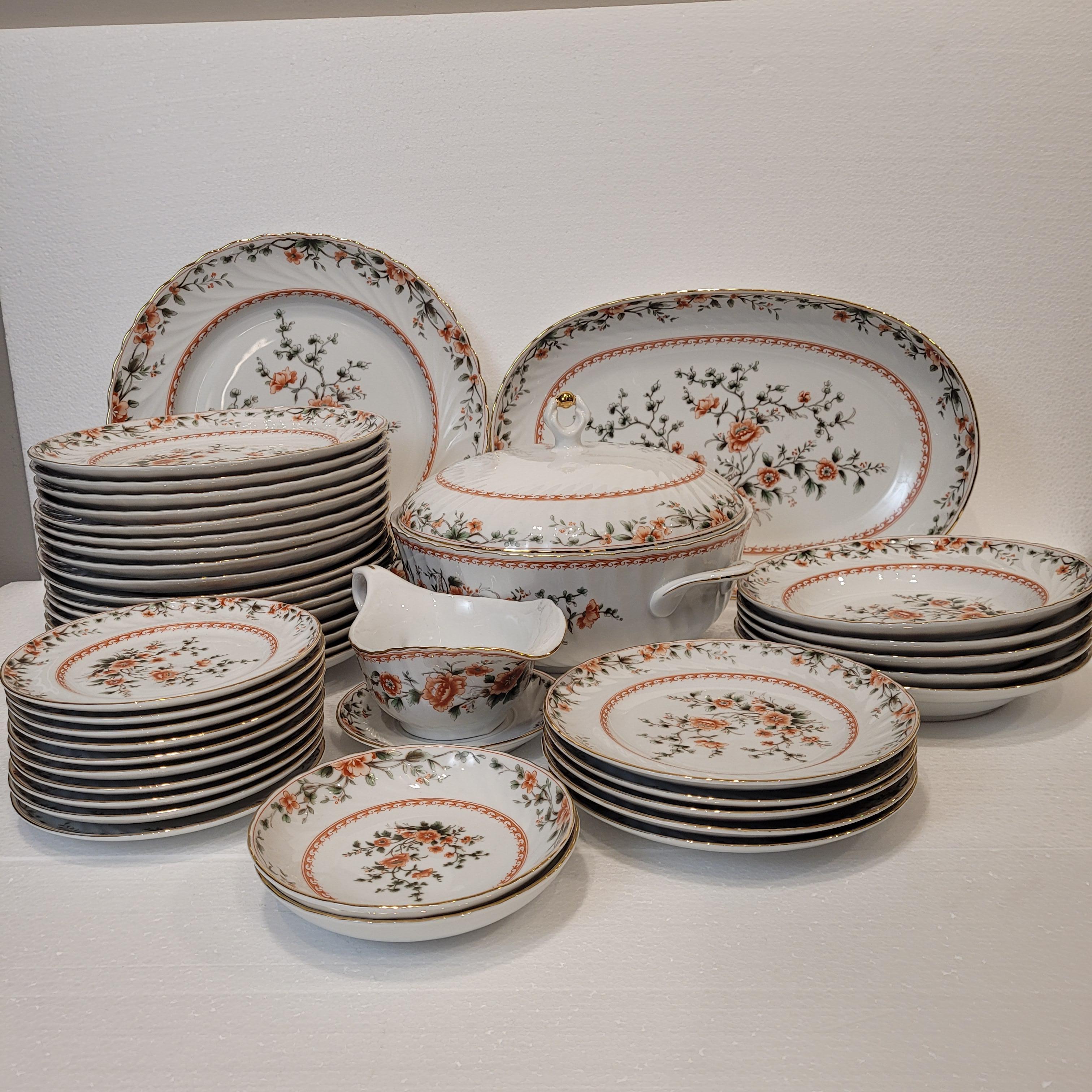 Set di stoviglie in porcellana Quinta Nova, 43 pezzi, Portogallo, verde arancione in vendita 2