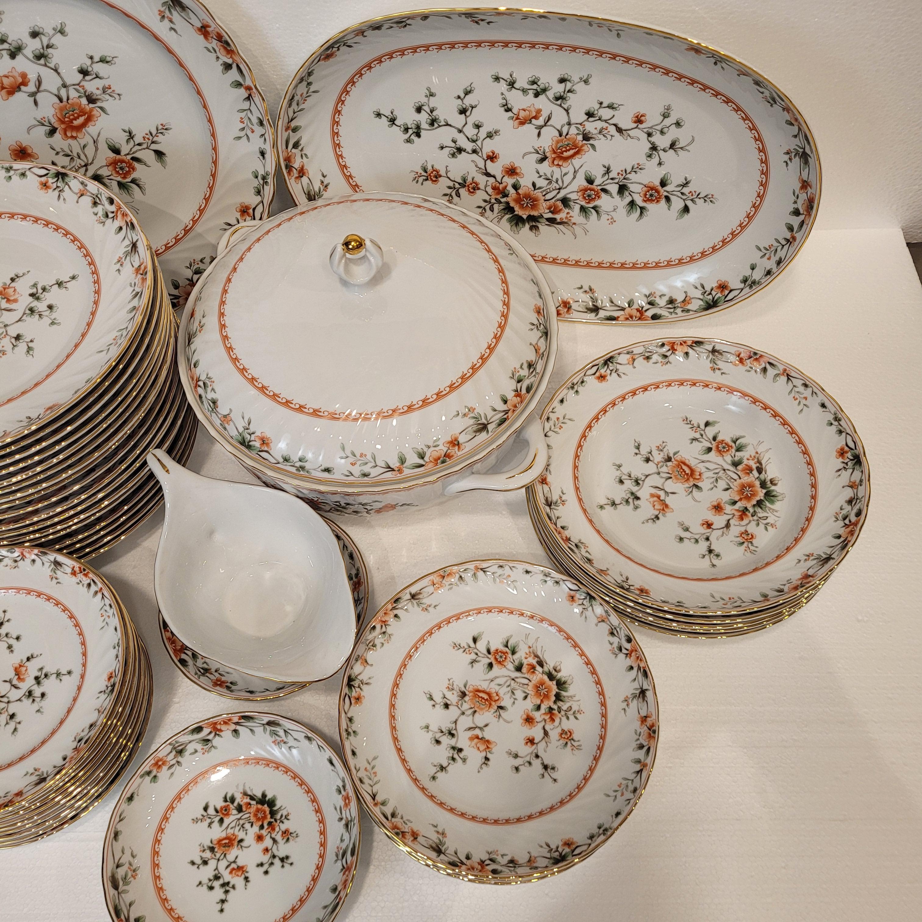 Porcellana Set di stoviglie in porcellana Quinta Nova, 43 pezzi, Portogallo, verde arancione in vendita