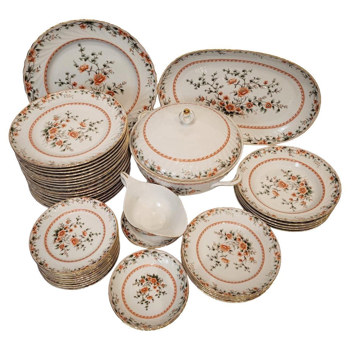 Set di stoviglie in porcellana Quinta Nova, 43 pezzi, Portogallo, verde arancione in vendita