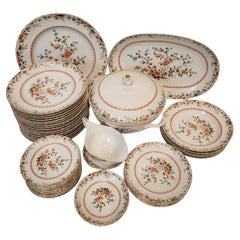 Vintage Portugal orange green Quinta Nova porcelain dinnerware set, 43 pieces