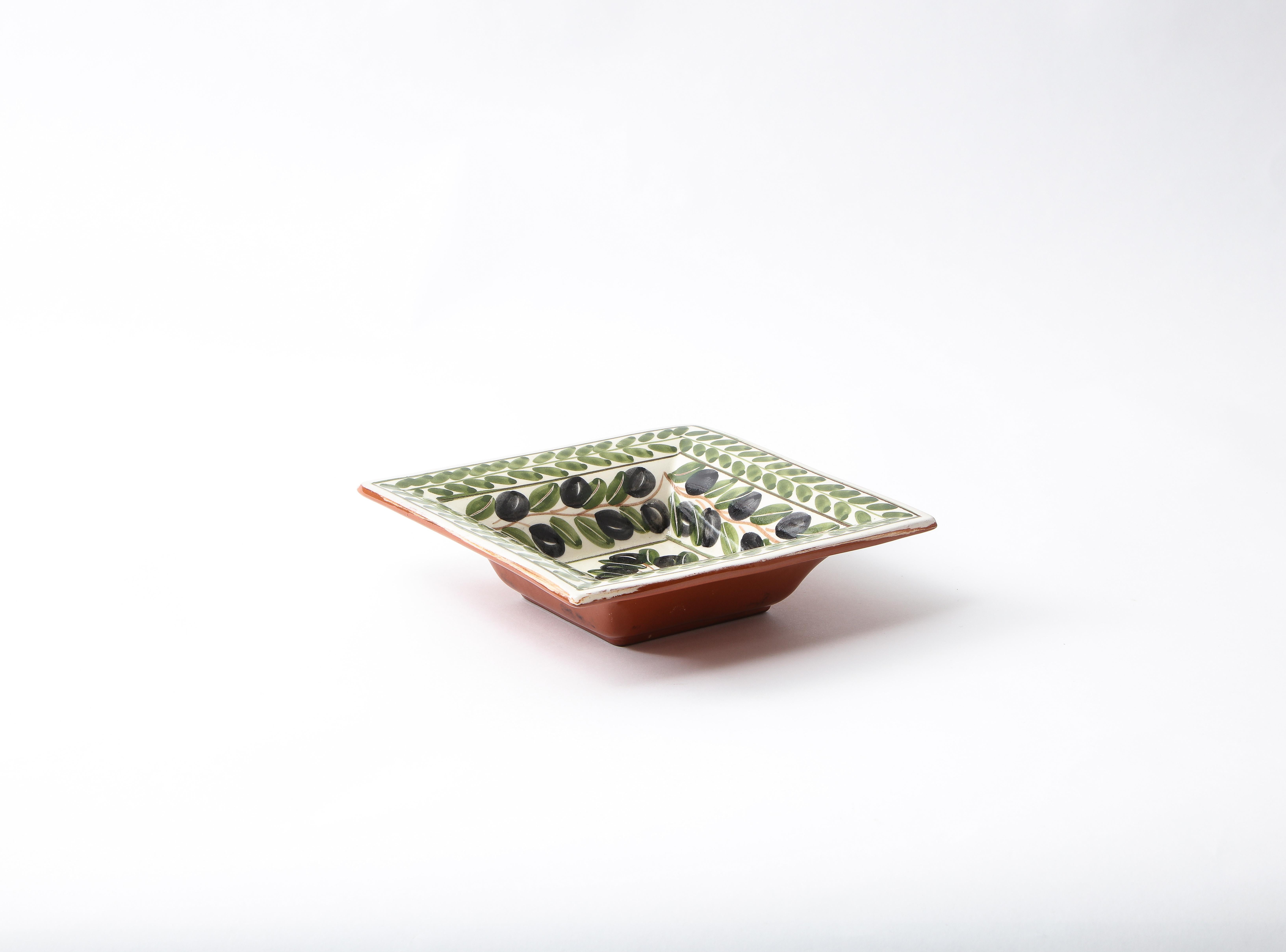 Country Portugese Ceramic Dish with Painted Olives For Sale