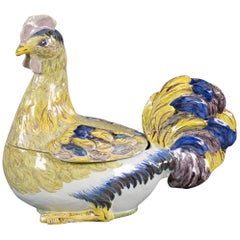 Antique Portugese Faience Hen Tureen, Rato Factory, circa 1765 