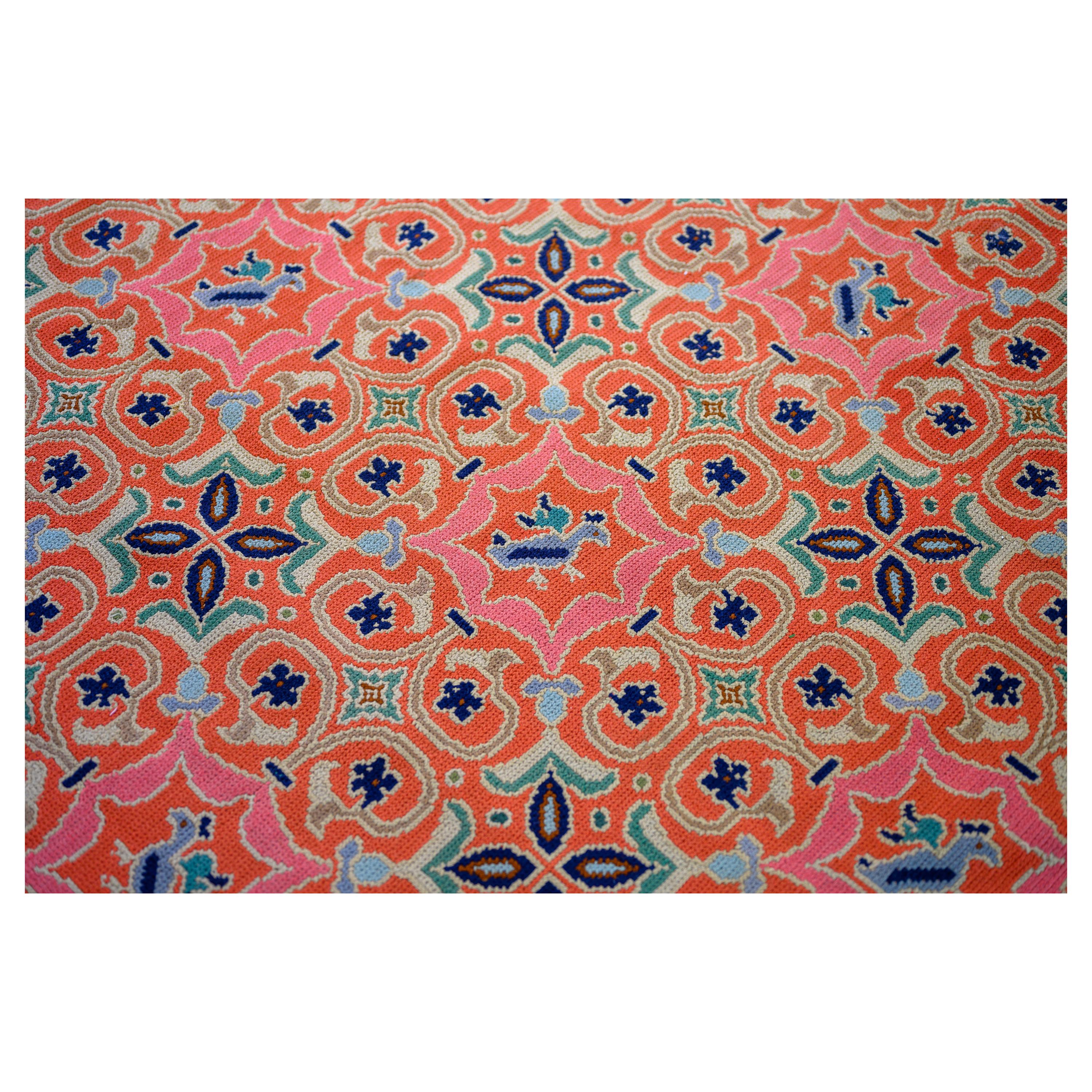 Portugese Vintage Arraiolos Carpet, Woven Needlework, circa 1980