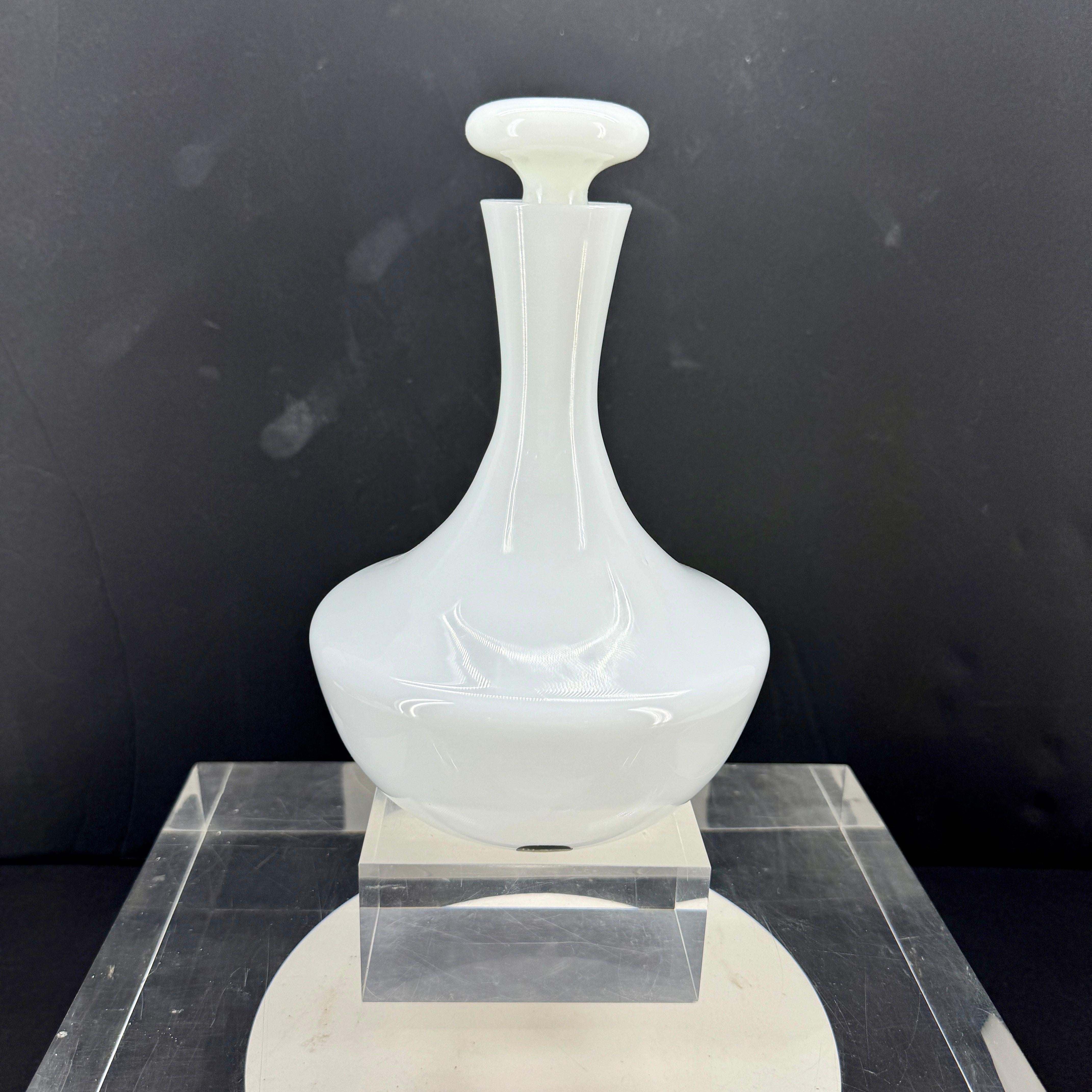 Portuguese Portugese White Opaline Glass Decanter With Solid Top For Sale