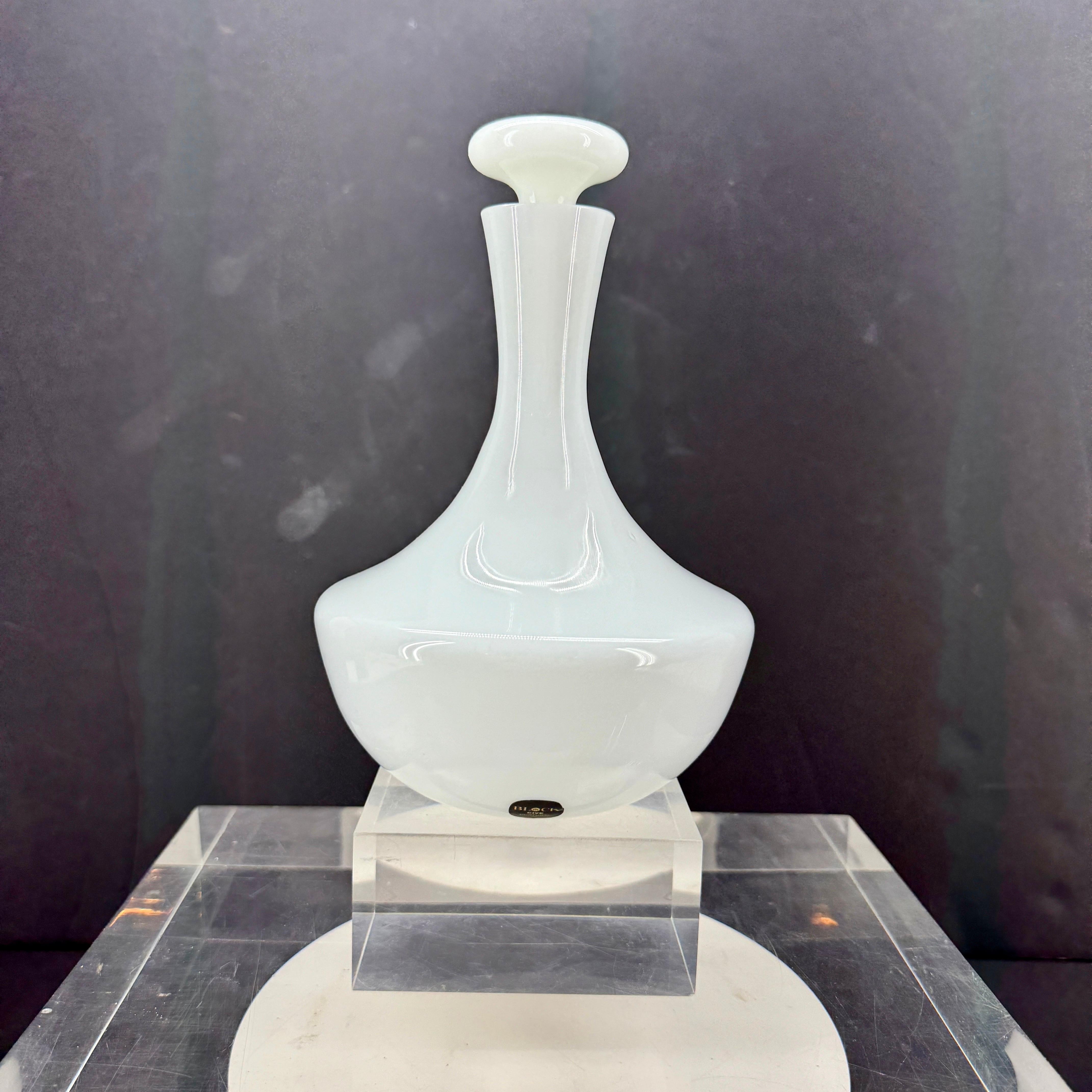 Hand-Crafted Portugese White Opaline Glass Decanter With Solid Top For Sale
