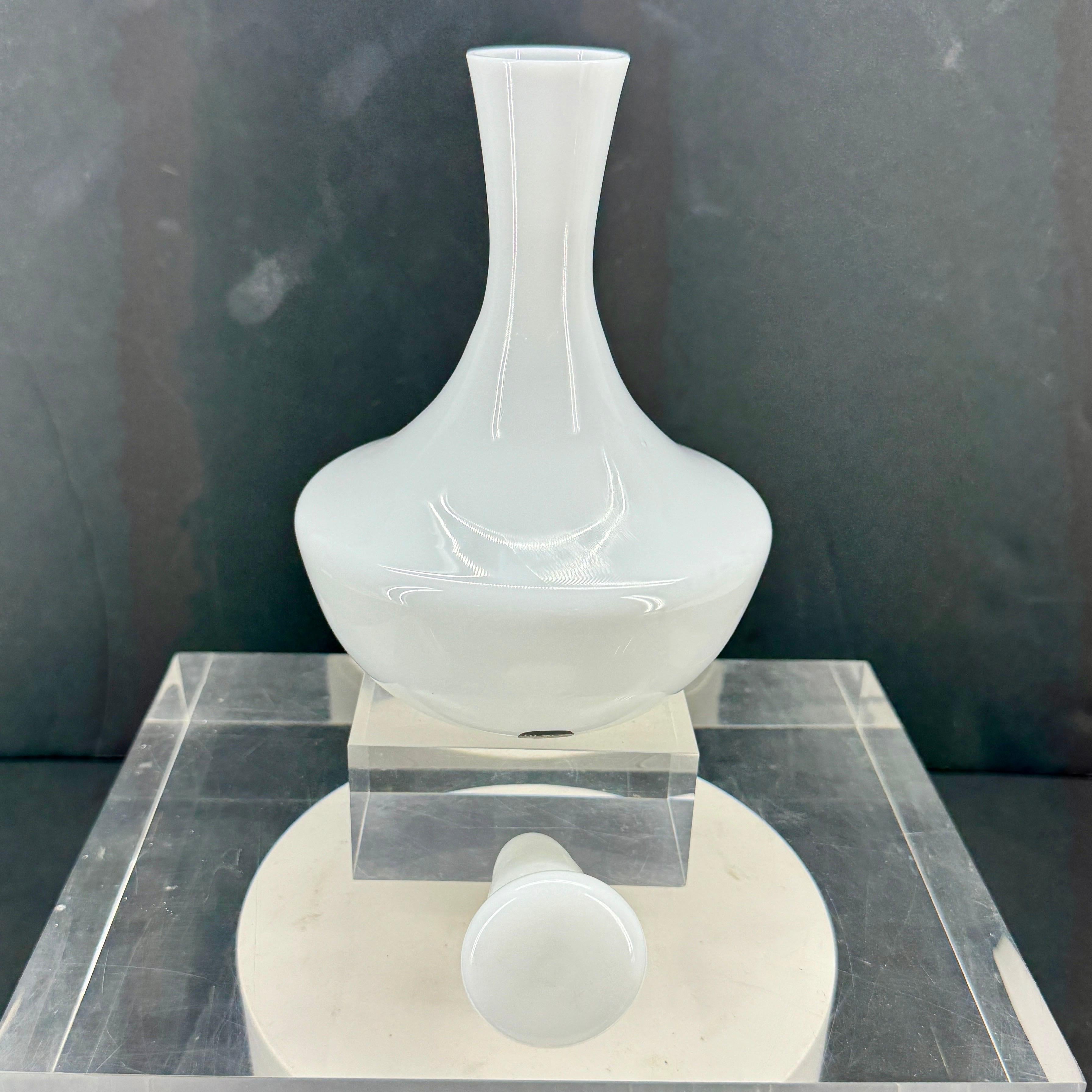 20th Century Portugese White Opaline Glass Decanter With Solid Top For Sale