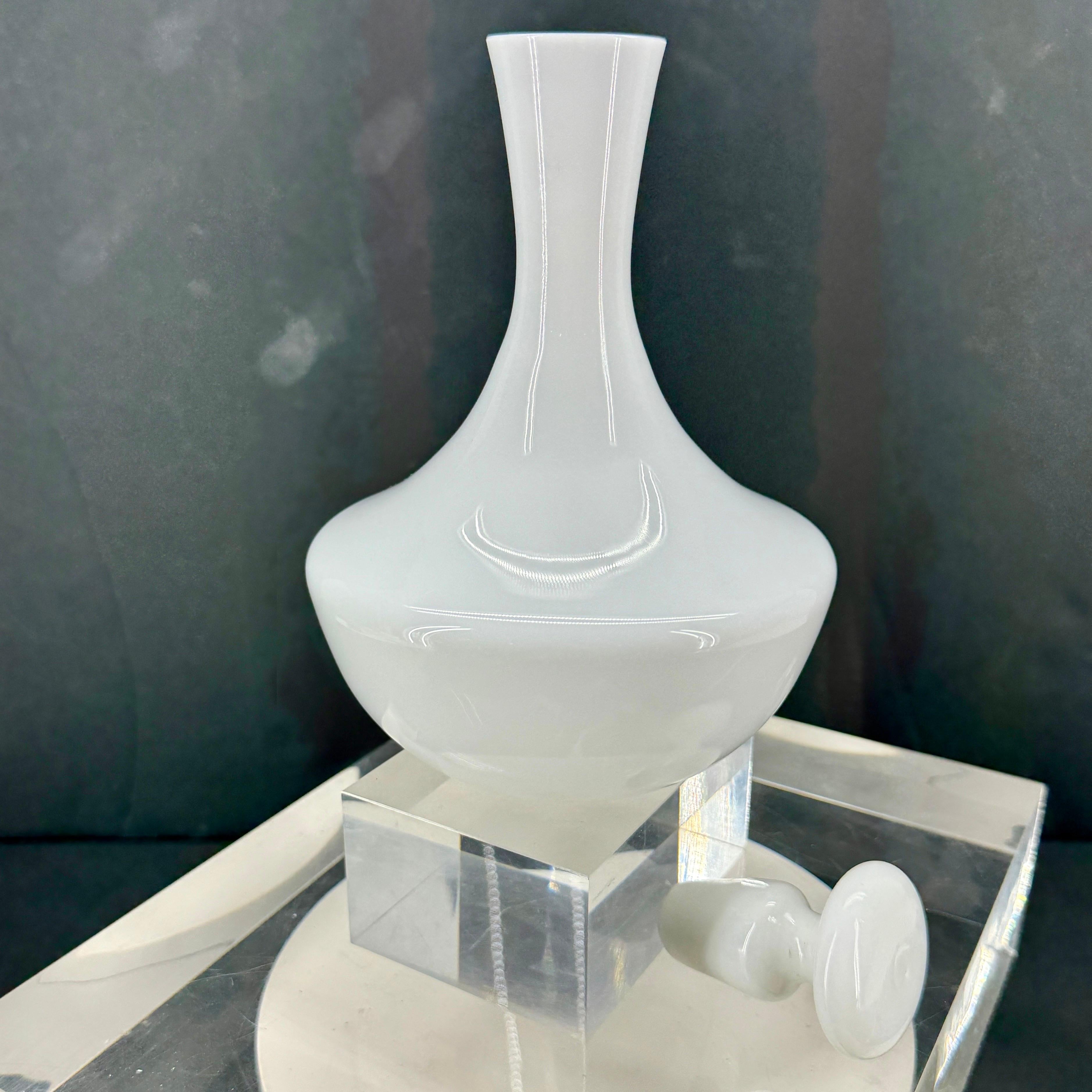 Portugese White Opaline Glass Decanter With Solid Top For Sale 1
