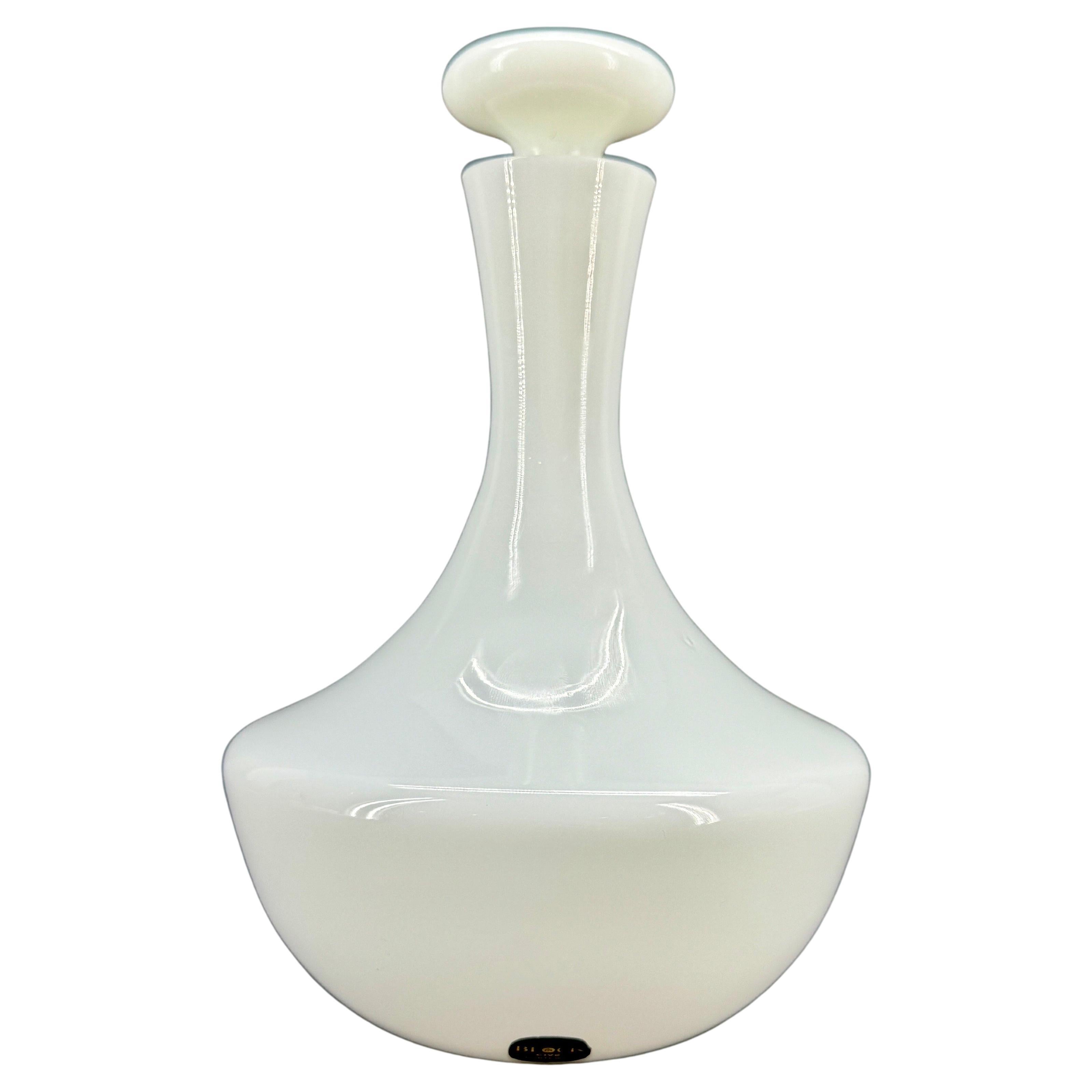 Portugese White Opaline Glass Decanter With Solid Top For Sale