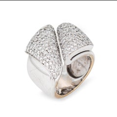 Portuguese 1.75ct Pave Diamond Cigar Ring 18k White Gold Wide Band Sz 6.5