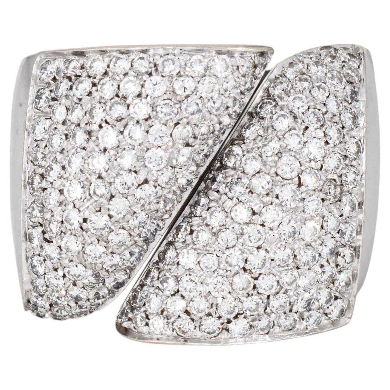 Portuguese 1.75ct Pave Diamond Cigar Ring 18k White Gold Wide Band Sz 6.5 For Sale