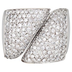 Portuguese 1.75ct Pave Diamond Cigar Ring 18k White Gold Wide Band Sz 6.5