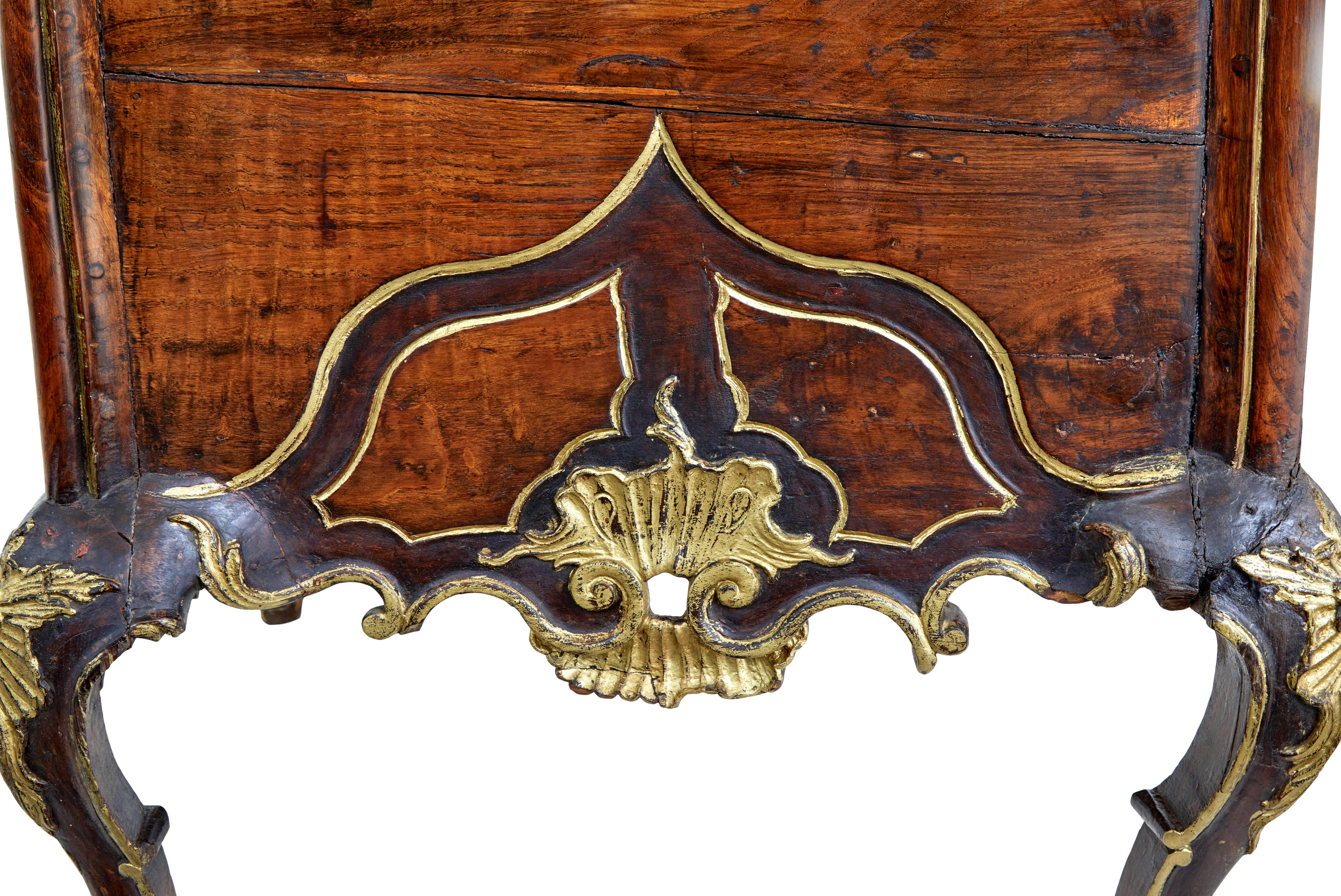 Portuguese 18th century carved walnut and gilt chest of drawers For Sale 3