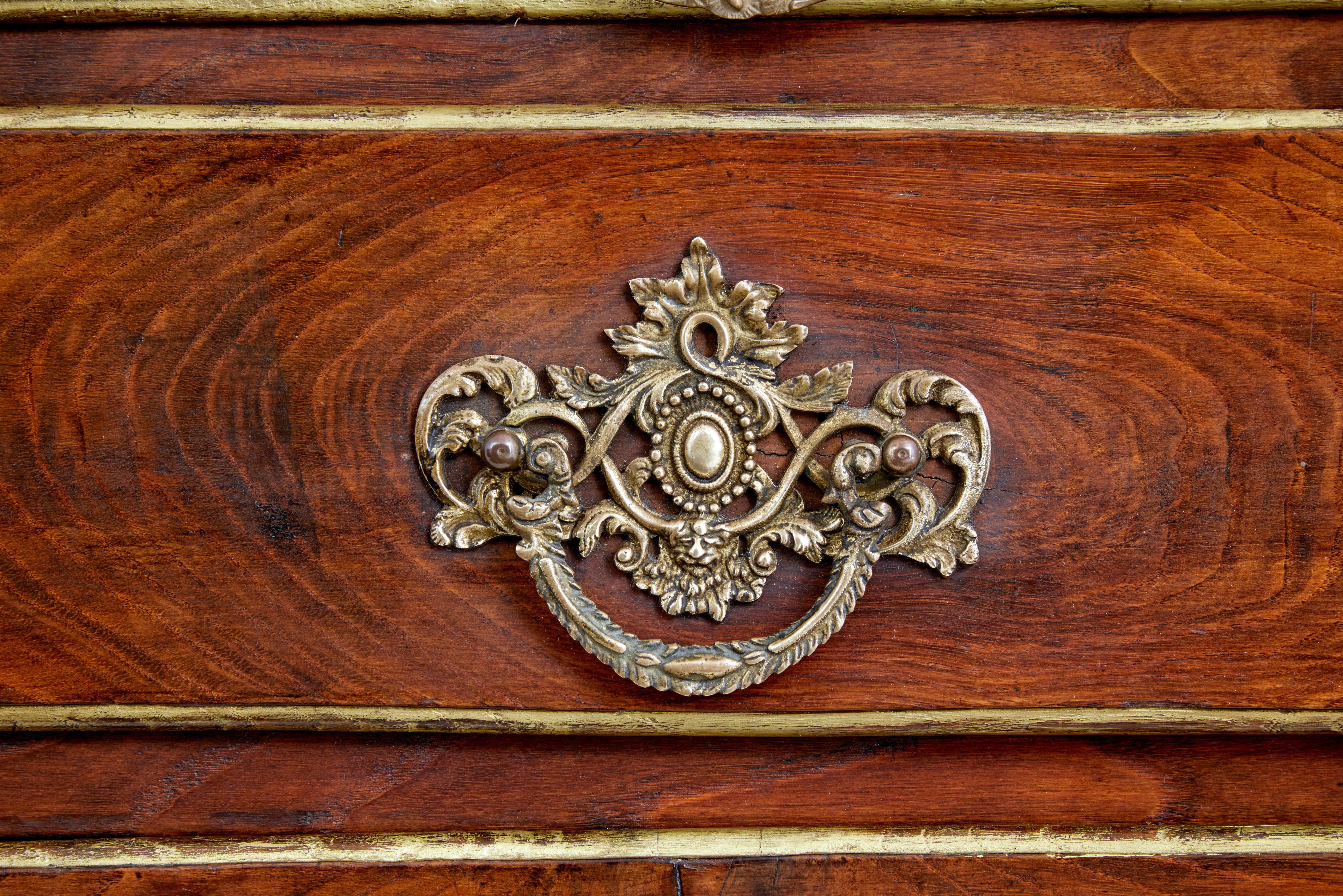 Walnut Portuguese 18th century carved walnut and gilt chest of drawers For Sale