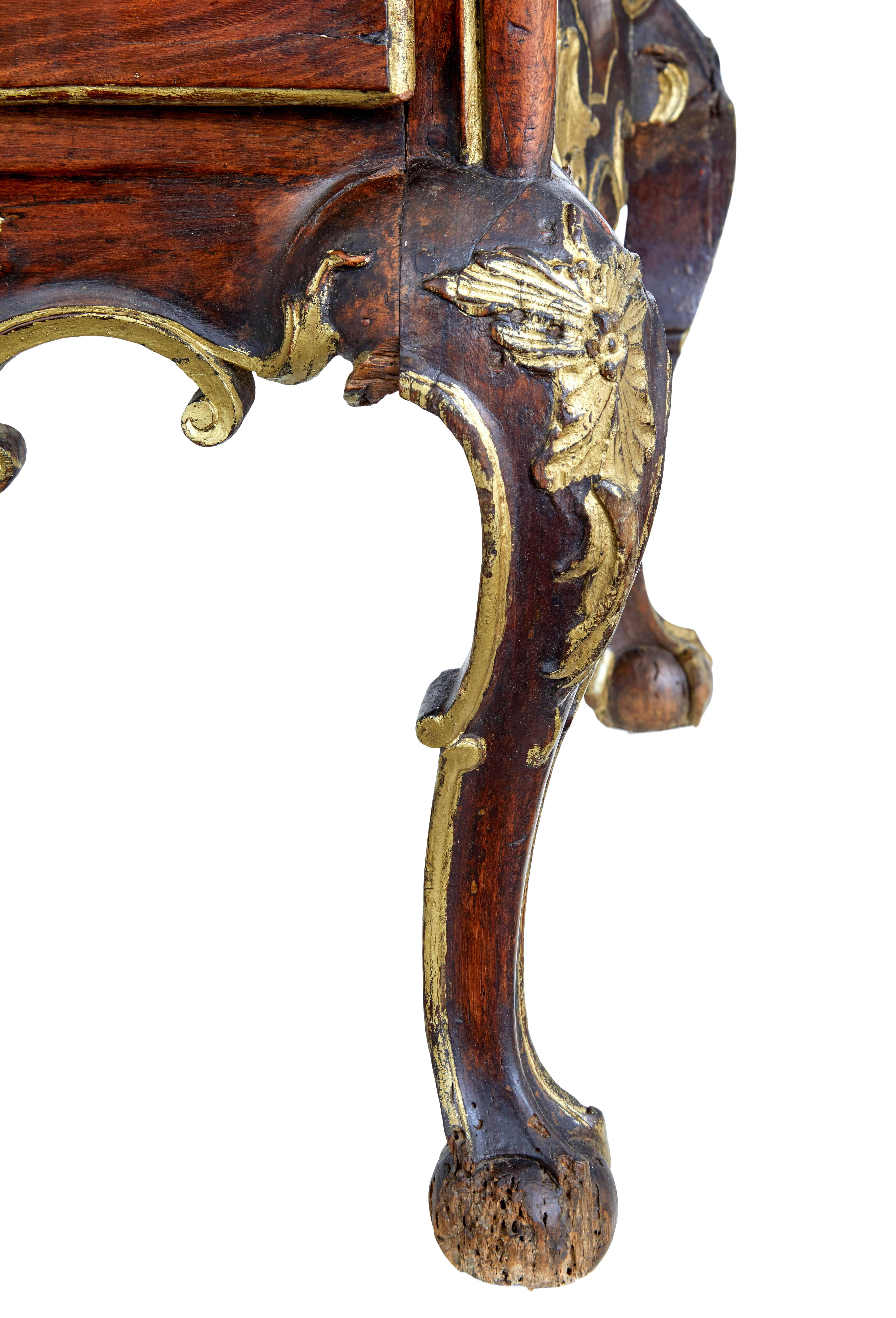 Portuguese 18th century carved walnut and gilt chest of drawers For Sale 2
