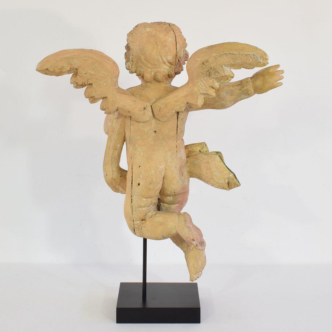 18th Century and Earlier Portuguese 18th Century Carved Wooden Baroque Angel