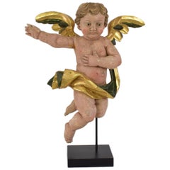 Portuguese 18th Century Carved Wooden Baroque Angel
