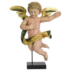Portuguese 18th Century Carved Wooden Baroque Angel
