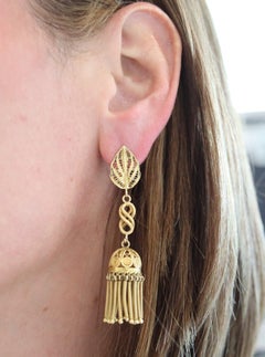 PORTUGUESE 1910 Porto Iberian Dangle Fringe Earrings In Rich 19.2Kt Yellow Gold