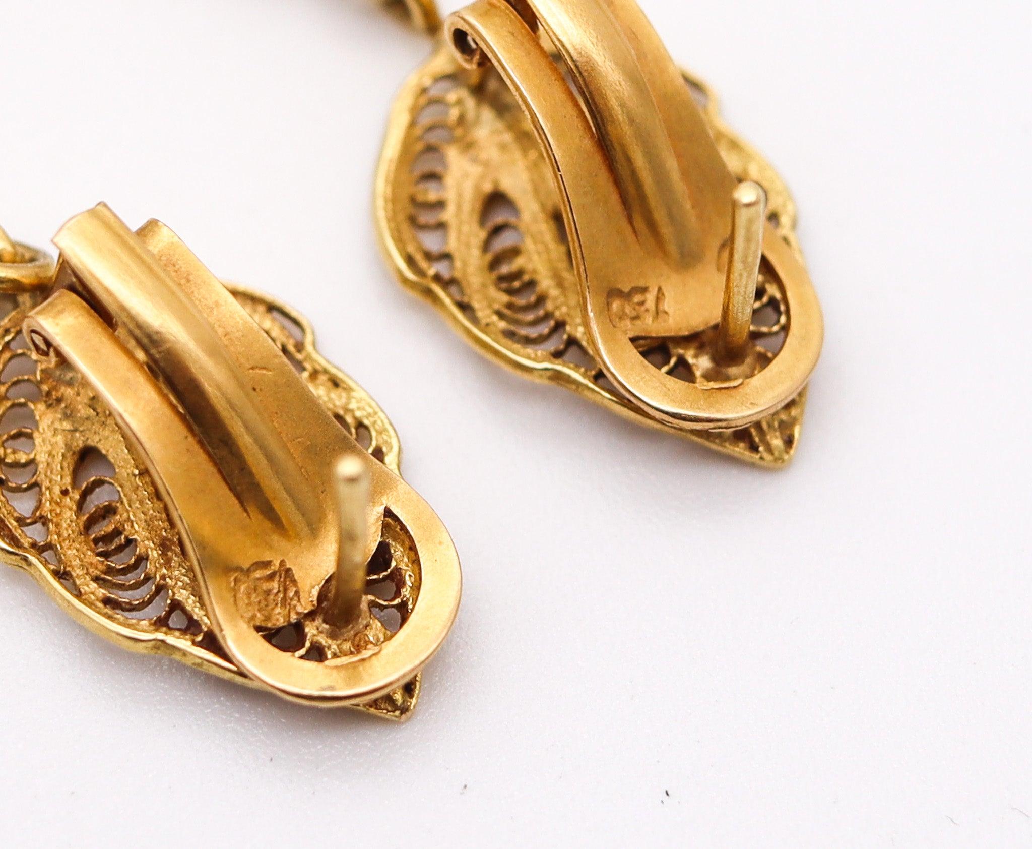 PORTUGUESE 1910 Porto Iberian Dangle Fringe Earrings In Rich 19.2Kt Yellow Gold 2