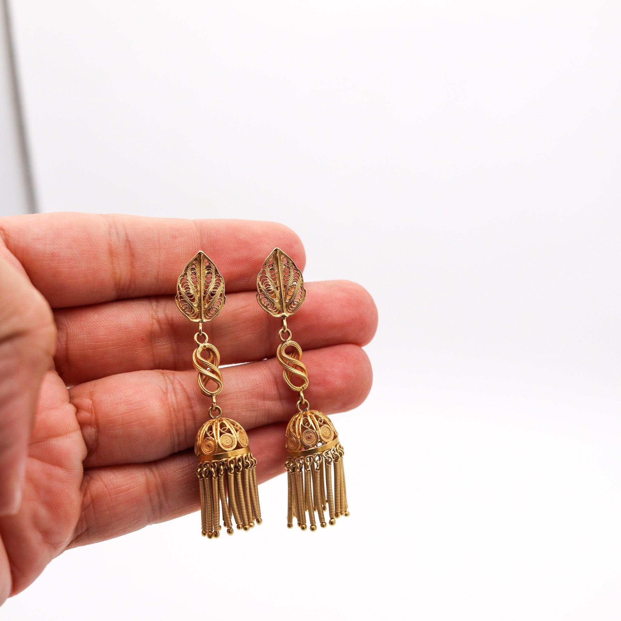 PORTUGUESE 1910 Porto Iberian Dangle Fringe Earrings In Rich 19.2Kt Yellow Gold 3