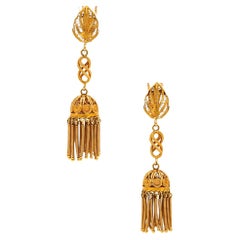 PORTUGUESE 1910 Porto Iberian Dangle Fringe Earrings In Rich 19.2Kt Yellow Gold