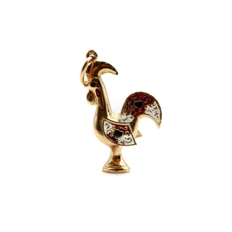 This little rooster stands tall and proud as he flaunts his enamel feathers. Circa the 1960’s, he has the charm of an old-timey cartoon, with stylized crown feathers and a suave expression on his face. Because he’s such a sweetheart, he has green