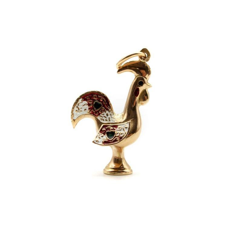 Modern Portuguese 19.2 K Gold Rooster Charm with Enamel For Sale