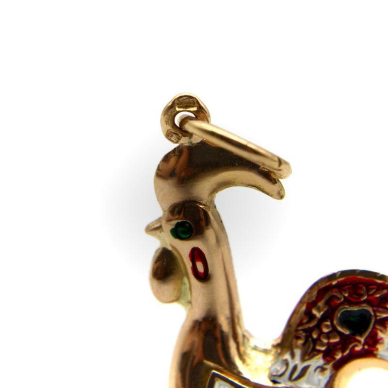 Portuguese 19.2 K Gold Rooster Charm with Enamel In Good Condition For Sale In Venice, CA