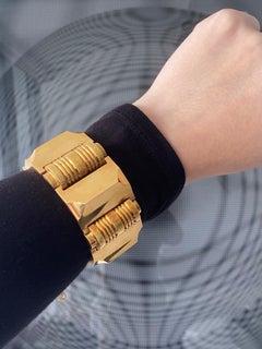 Portuguese 1930 Art Deco Massive Geometric Tank Bracelet In 19Kt Yellow Gold