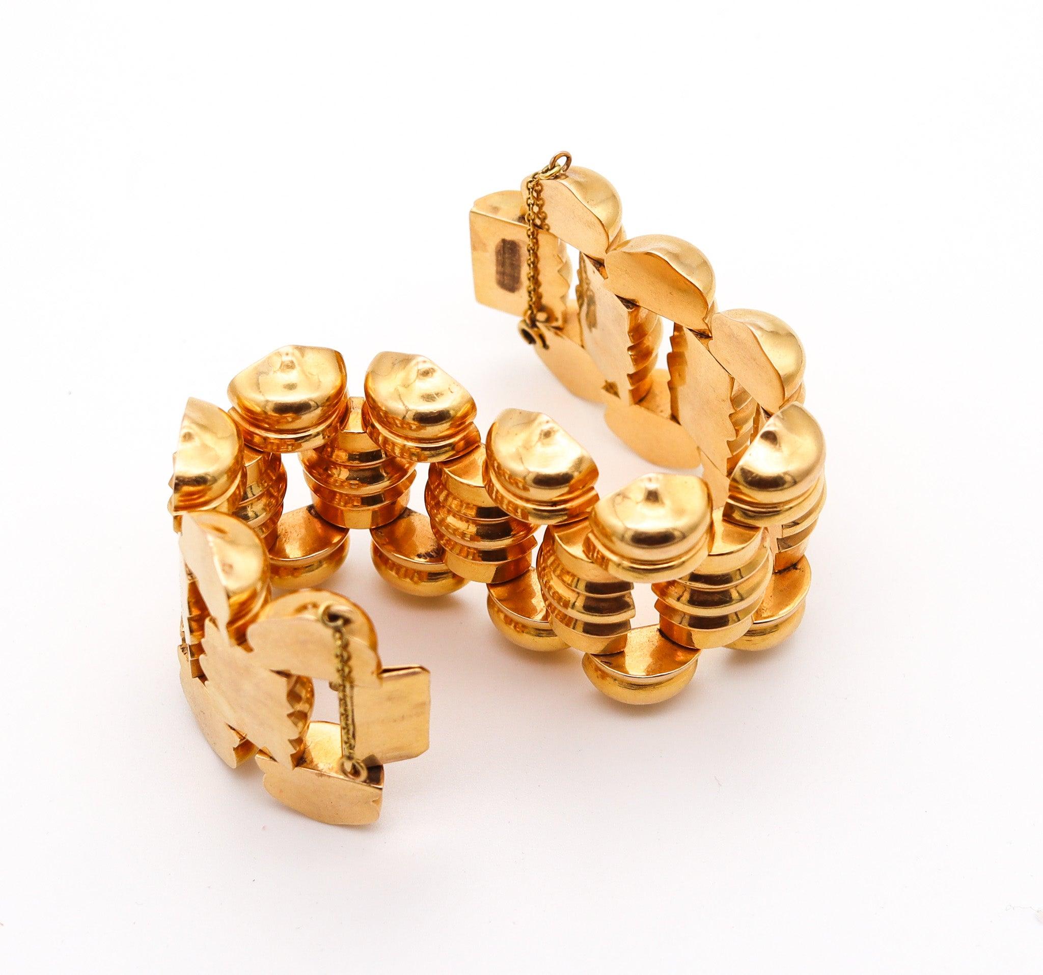 PORTUGUESE 1930 Porto-City Art Deco Tank Bracelet In Rich 19.2Kt Yellow Gold 6