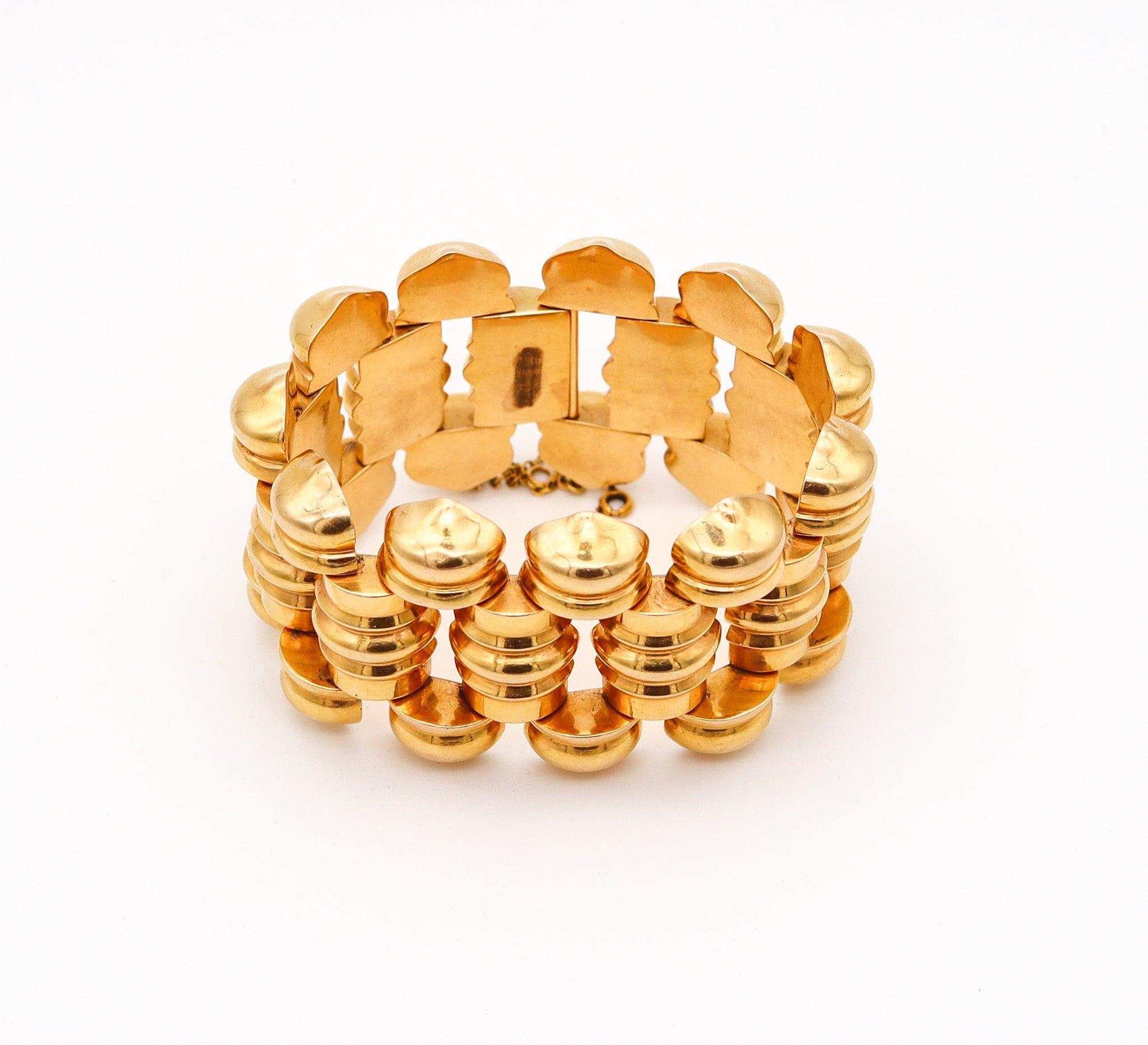 PORTUGUESE 1930 Porto-City Art Deco Tank Bracelet In Rich 19.2Kt Yellow Gold 1