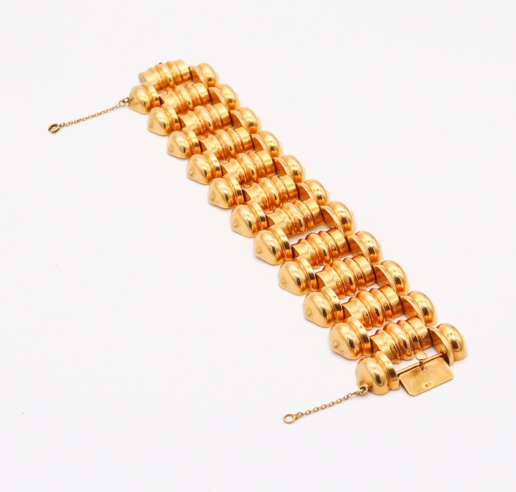 PORTUGUESE 1930 Porto-City Art Deco Tank Bracelet In Rich 19.2Kt Yellow Gold 2