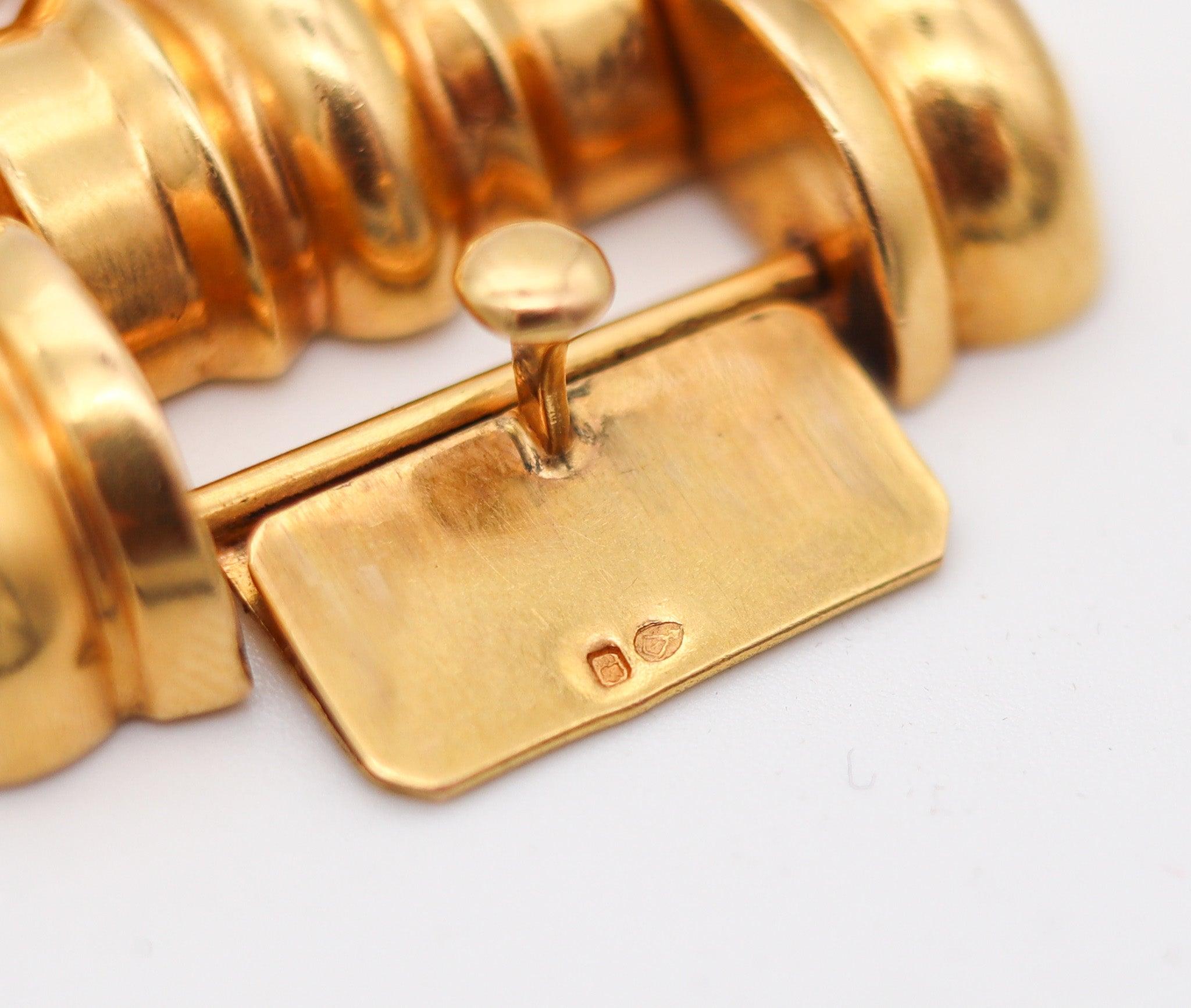 PORTUGUESE 1930 Porto-City Art Deco Tank Bracelet In Rich 19.2Kt Yellow Gold 3