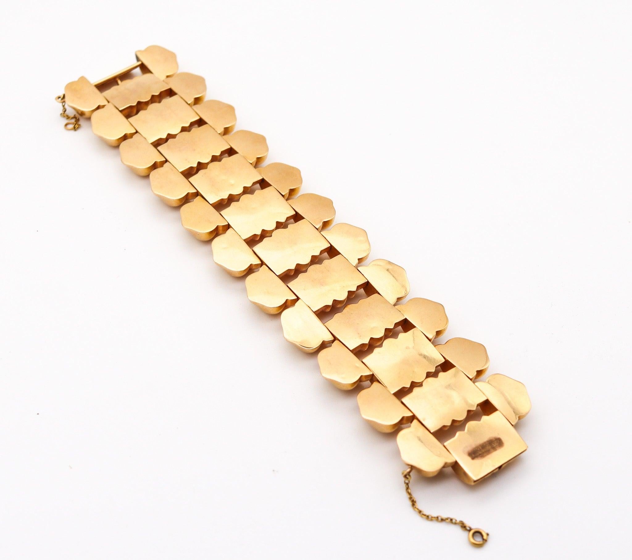 PORTUGUESE 1930 Porto-City Art Deco Tank Bracelet In Rich 19.2Kt Yellow Gold 4