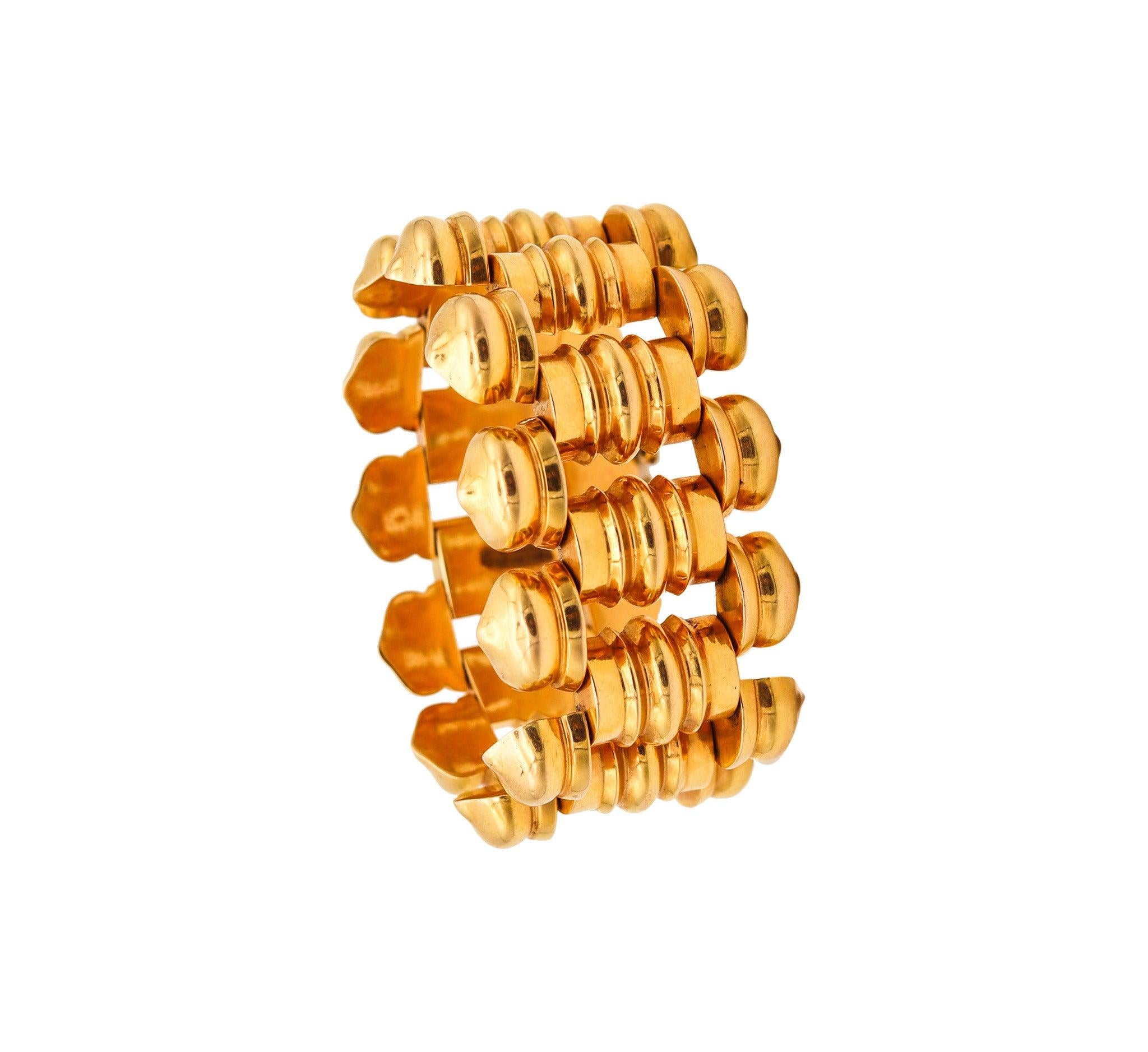 PORTUGUESE 1930 Porto-City Art Deco Tank Bracelet In Rich 19.2Kt Yellow Gold 5