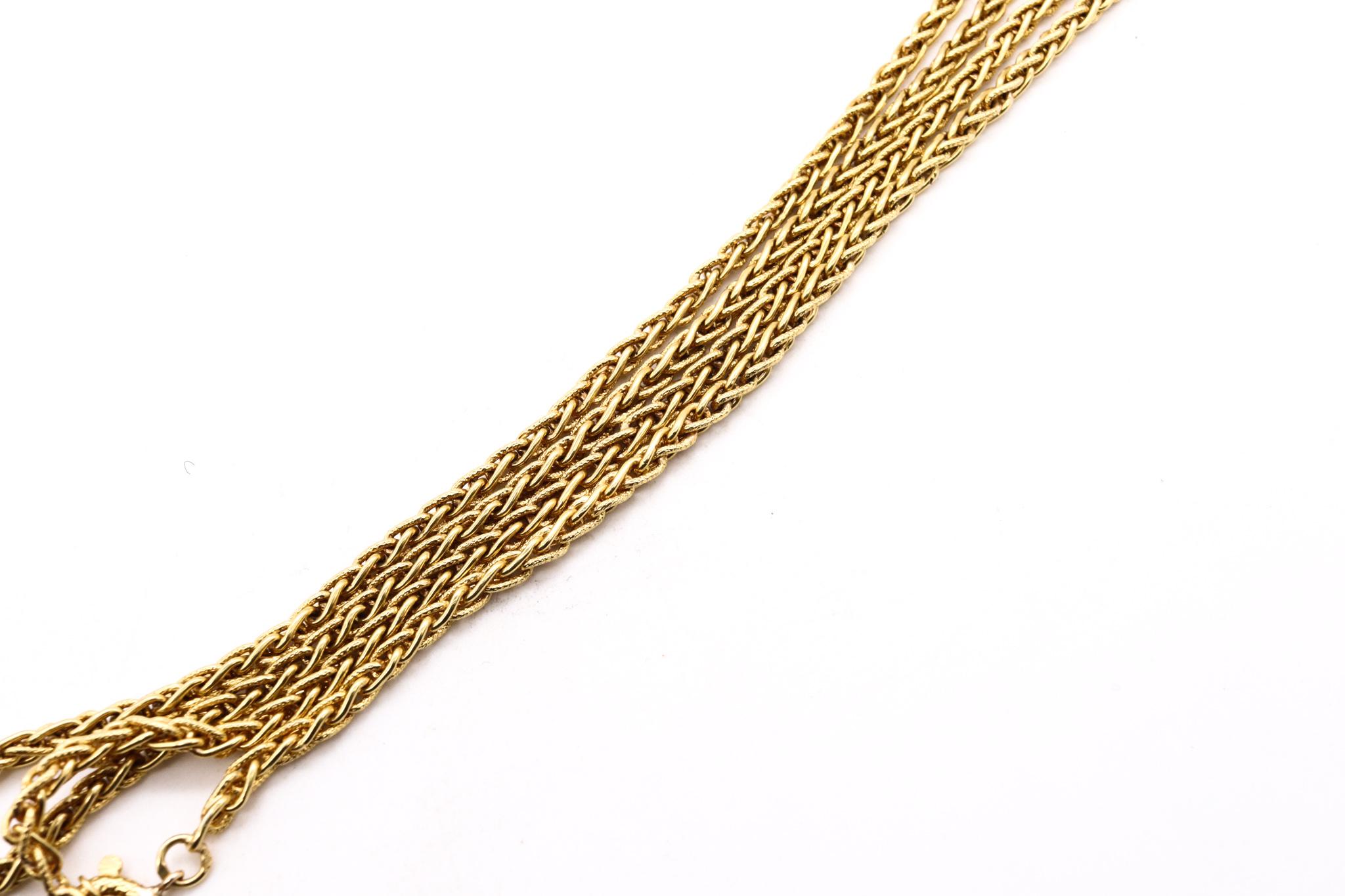 Women's or Men's Portuguese 1930 Porto Rare Textured Long Chain in Woven 19.2kt Yellow Gold For Sale