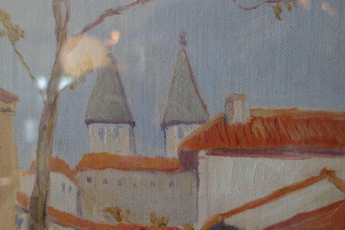 Portuguese 1944 Watercolor Sunday Morning Mass For Sale 1