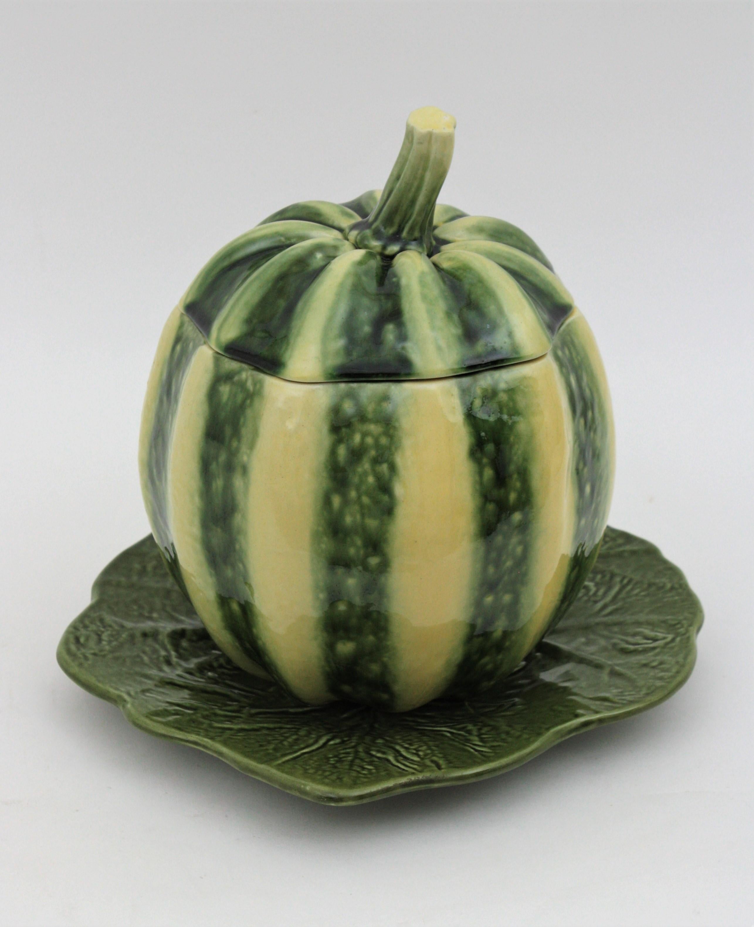 20th Century Watermelon Glazed Ceramic Tureen Centerpiece, 1960s