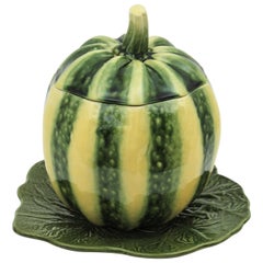 Watermelon Glazed Ceramic Tureen Centerpiece, 1960s
