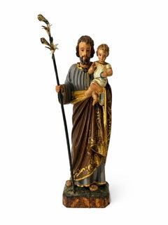 Escultura portuguesa del siglo XIX de San José, de madera policromada y dorada